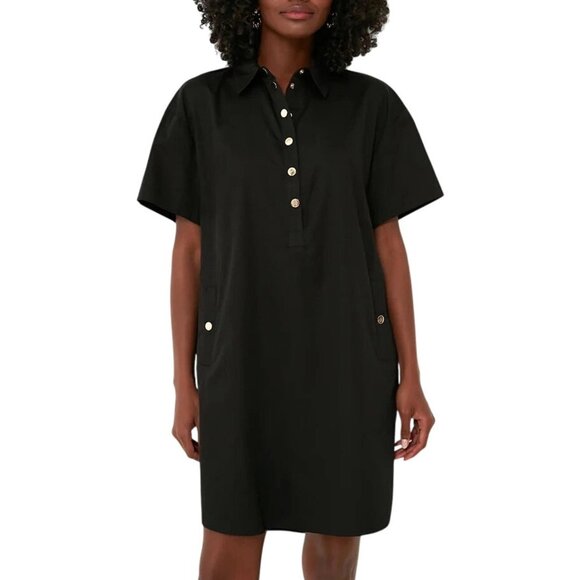 New Tuckernuck Oakley Gold Button 100% Cotton Mini Dress Black XS $118 - Picture 2 of 9